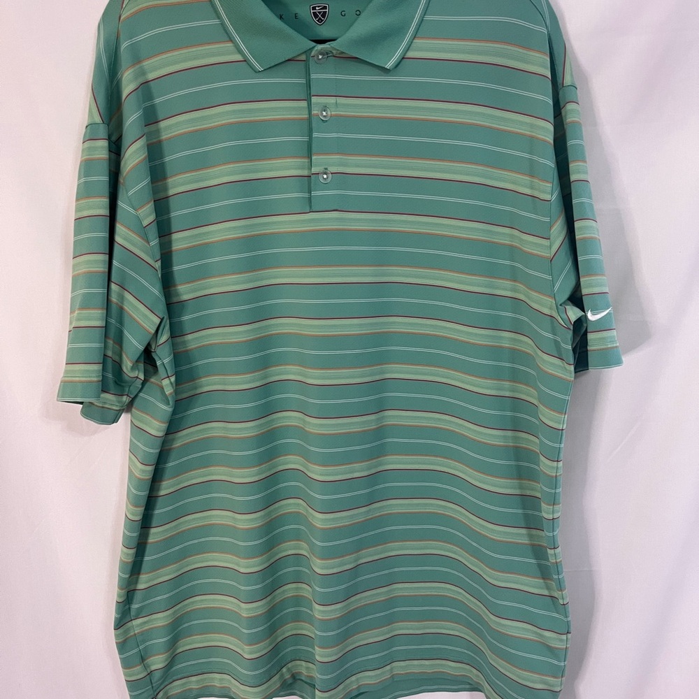 Nike Men's Teal and Red Striped Polo Shirt Sz XL